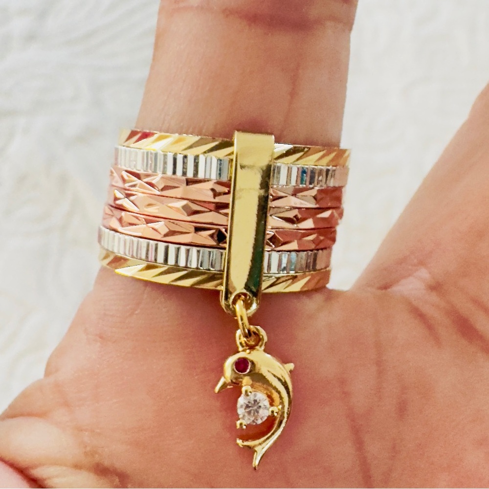 Elegant 14K Gold Plated Gold and Rose Gold Dolphin Charm Ring. Size 10. New